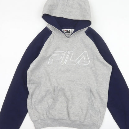 FILA Boys Grey Navy Colourblock Logo Pullover Hoodie 14-15 Years