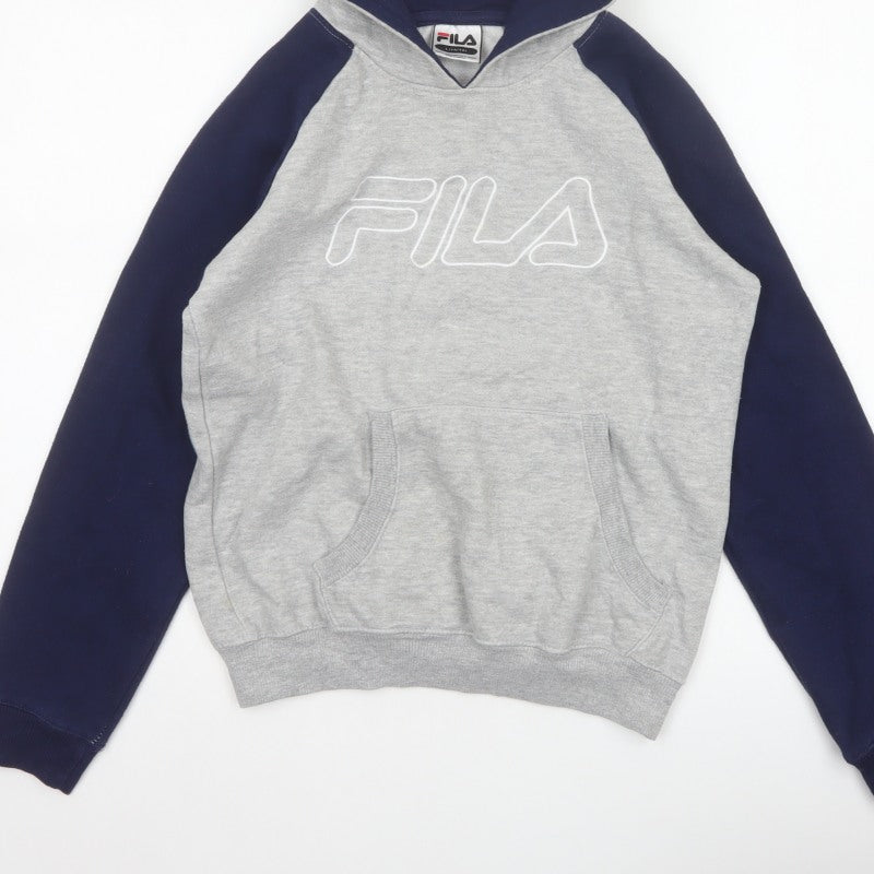 FILA Boys Grey Navy Colourblock Logo Pullover Hoodie 14-15 Years