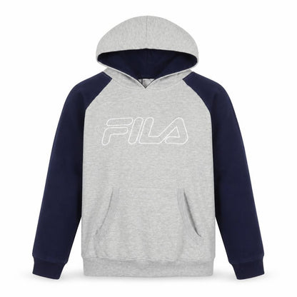 FILA Boys Grey Navy Colourblock Logo Pullover Hoodie 14-15 Years