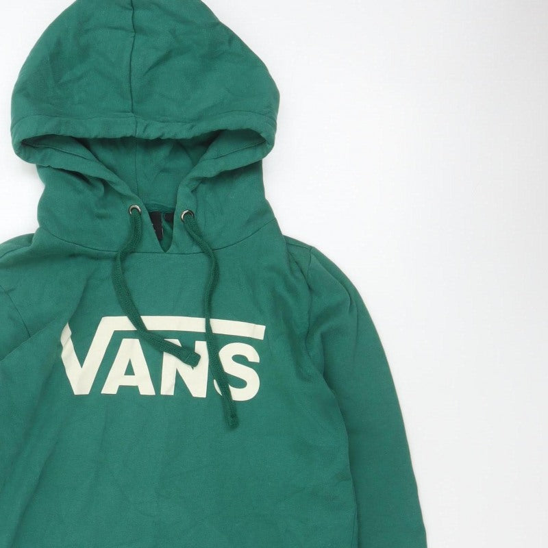 Vans Women's Green XS Logo Pullover Hoodie Fleece Kangaroo Pocket