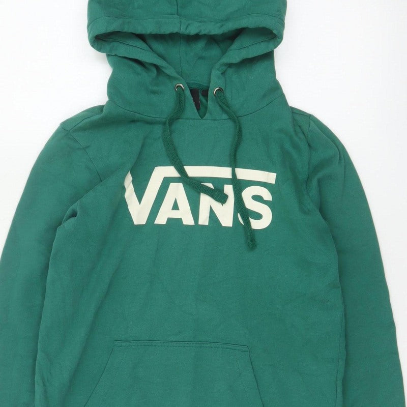 Vans Women's Green XS Logo Pullover Hoodie Fleece Kangaroo Pocket