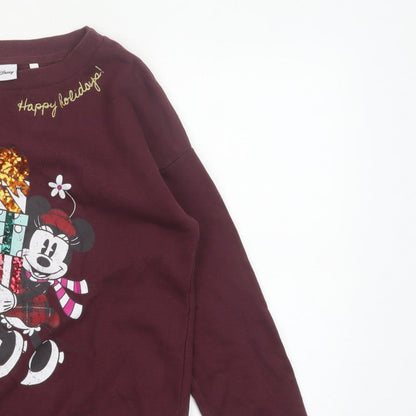 Disney Women’s Burgundy S Mickey Christmas Sequin Pullover Sweatshirt