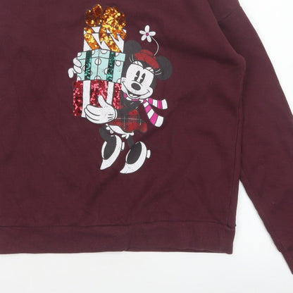 Disney Women’s Burgundy S Mickey Christmas Sequin Pullover Sweatshirt
