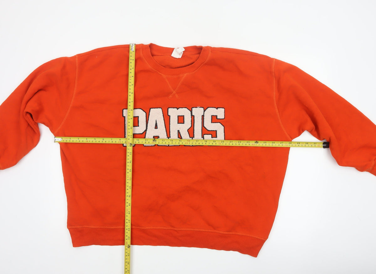 H&M Women Orange Paris Embroidered Fleece Sweatshirt UK 16