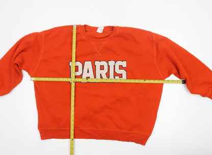 H&M Women Orange Paris Embroidered Fleece Sweatshirt UK 16