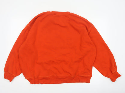 H&M Women Orange Paris Embroidered Fleece Sweatshirt UK 16
