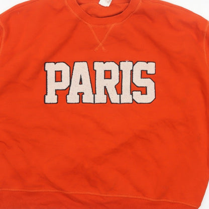 H&M Women Orange Paris Embroidered Fleece Sweatshirt UK 16