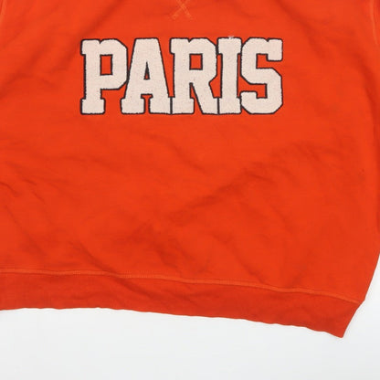 H&M Women Orange Paris Embroidered Fleece Sweatshirt UK 16
