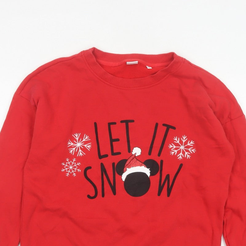 Next Women Red UK 12 Disney Mickey Let It Snow Christmas Sweatshirt