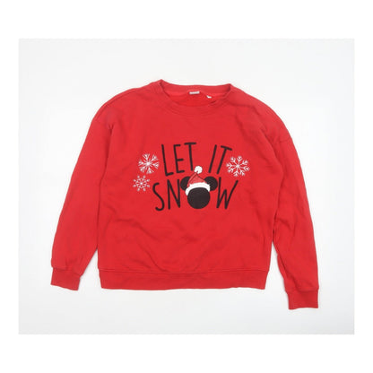 Next Women Red UK 12 Disney Mickey Let It Snow Christmas Sweatshirt