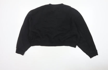 Adidas Women Black UK 10 Cropped Pullover Sweatshirt Trefoil 3 Stripe