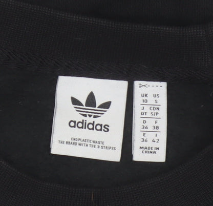 Adidas Women Black UK 10 Cropped Pullover Sweatshirt Trefoil 3 Stripe