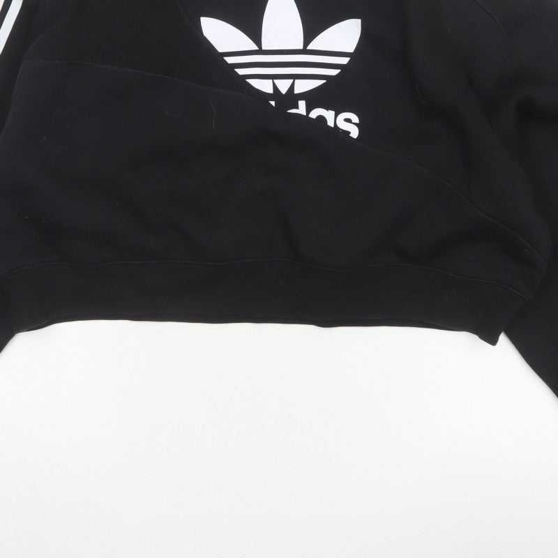 Adidas Women Black UK 10 Cropped Pullover Sweatshirt Trefoil 3 Stripe