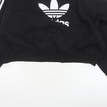 Adidas Women Black UK 10 Cropped Pullover Sweatshirt Trefoil 3 Stripe