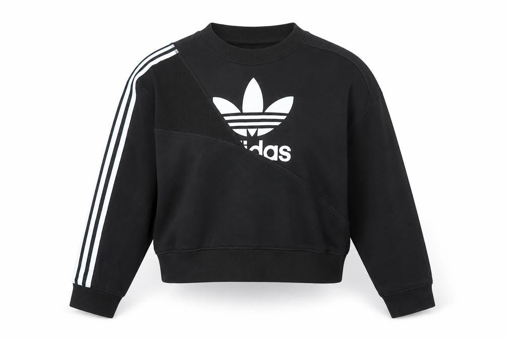 Adidas Women Black UK 10 Cropped Pullover Sweatshirt Trefoil 3 Stripe