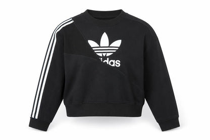 Adidas Women Black UK 10 Cropped Pullover Sweatshirt Trefoil 3 Stripe