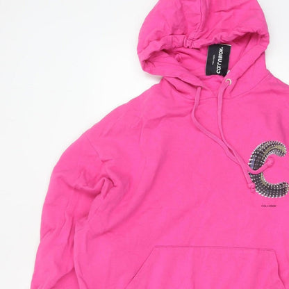 Collusion Women Pink M Oversized Pullover Hoodie Logo Graphic