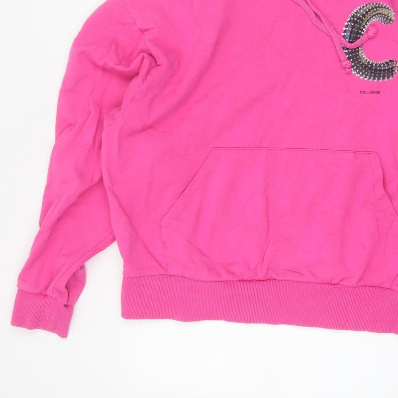Collusion Women Pink M Oversized Pullover Hoodie Logo Graphic