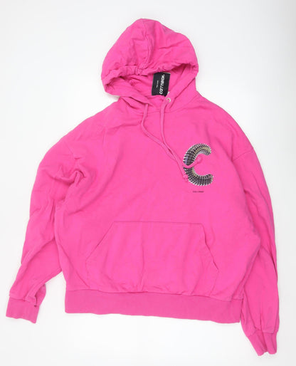 Collusion Women Pink M Oversized Pullover Hoodie Logo Graphic