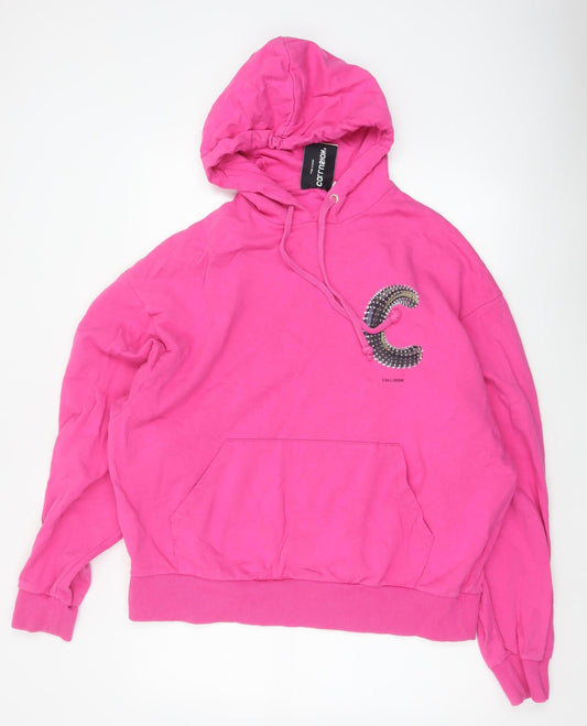 Collusion Women Pink M Oversized Pullover Hoodie Logo Graphic