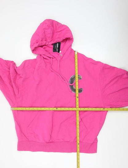 Collusion Women Pink M Oversized Pullover Hoodie Logo Graphic