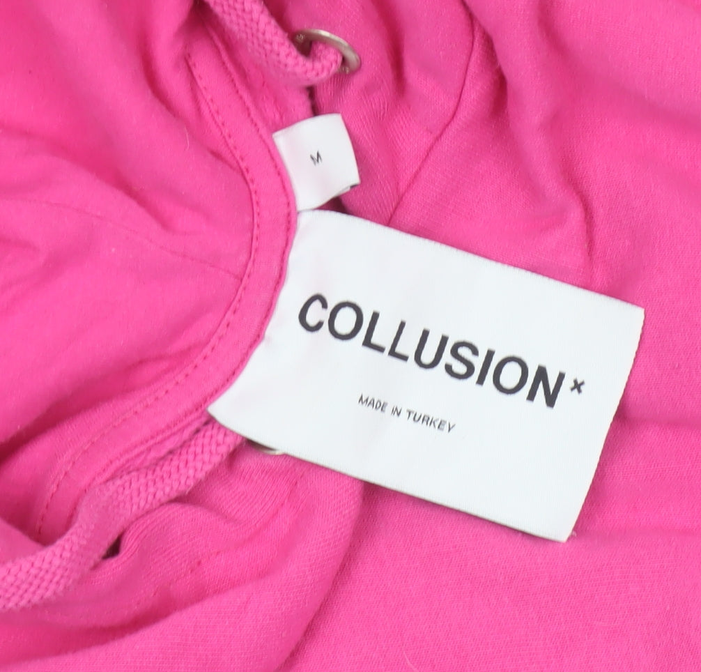 Collusion Women Pink M Oversized Pullover Hoodie Logo Graphic