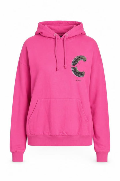 Collusion Women Pink M Oversized Pullover Hoodie Logo Graphic