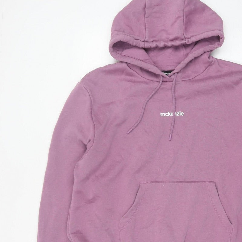 McKenzie Men’s Purple L Pullover Logo Hoodie Fleece Drawstring Pockets