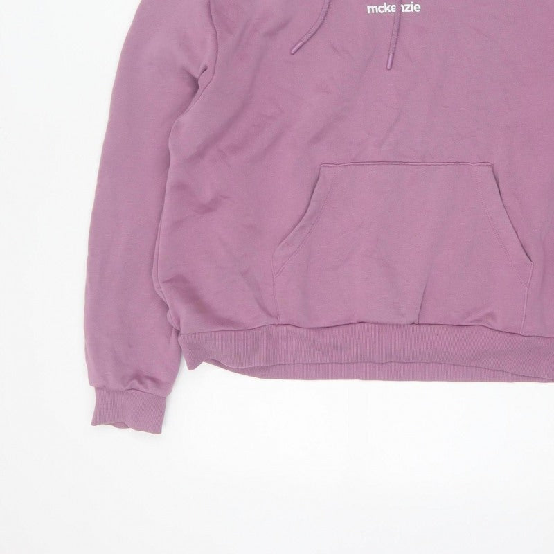 McKenzie Men’s Purple L Pullover Logo Hoodie Fleece Drawstring Pockets