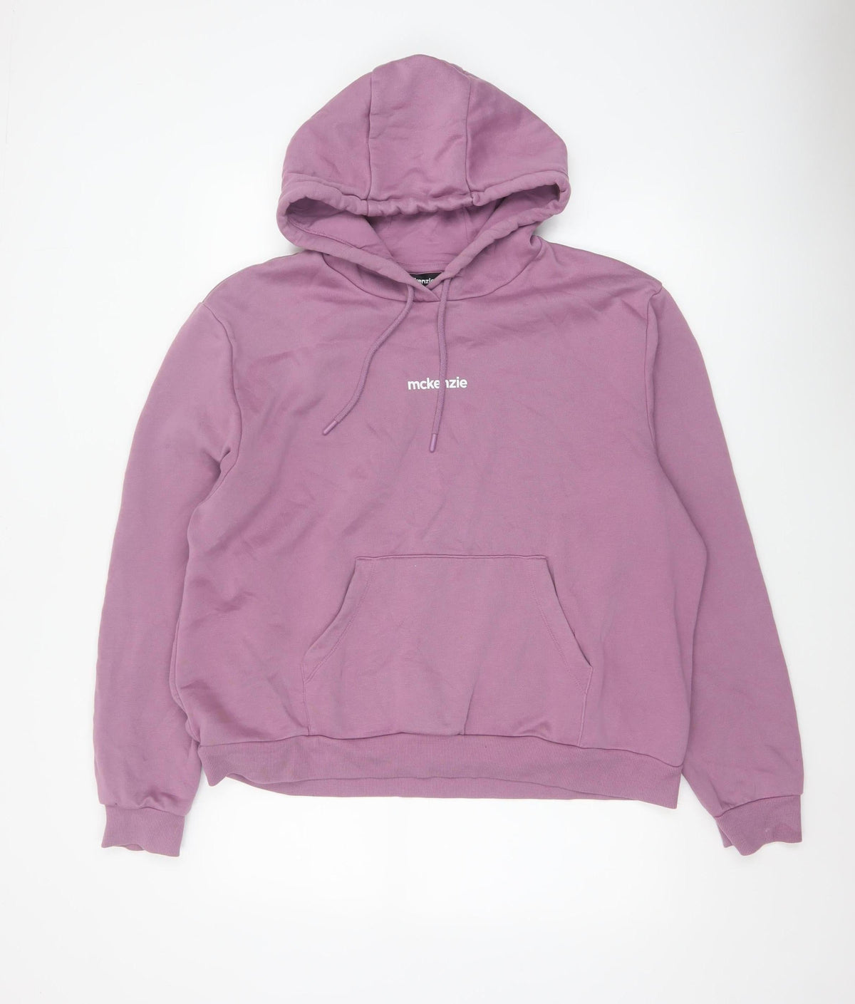 McKenzie Men’s Purple L Pullover Logo Hoodie Fleece Drawstring Pockets