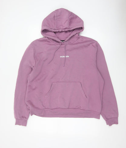 McKenzie Men’s Purple L Pullover Logo Hoodie Fleece Drawstring Pockets