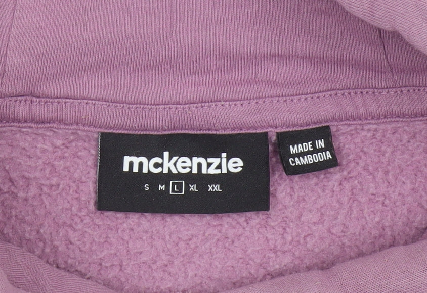 McKenzie Men’s Purple L Pullover Logo Hoodie Fleece Drawstring Pockets