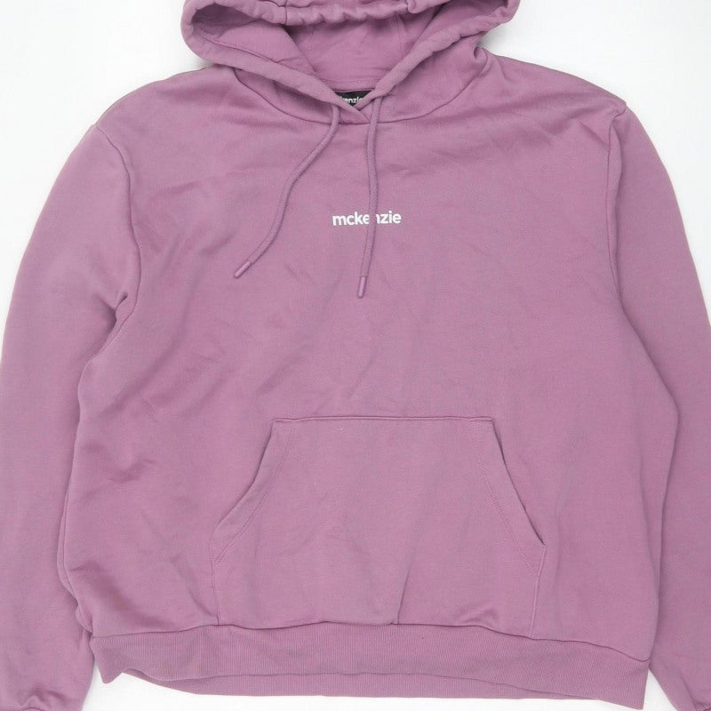 McKenzie Men’s Purple L Pullover Logo Hoodie Fleece Drawstring Pockets