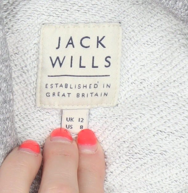 Jack Wills Women Grey UK 12 Pullover Hoodie Drawstring Logo Pockets
