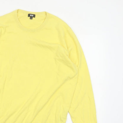 Uniqlo Men Yellow M Cotton Crew Neck Fine Knit Pullover Jumper