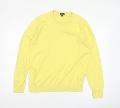 Uniqlo Men Yellow M Cotton Crew Neck Fine Knit Pullover Jumper