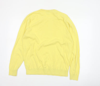 Uniqlo Men Yellow M Cotton Crew Neck Fine Knit Pullover Jumper