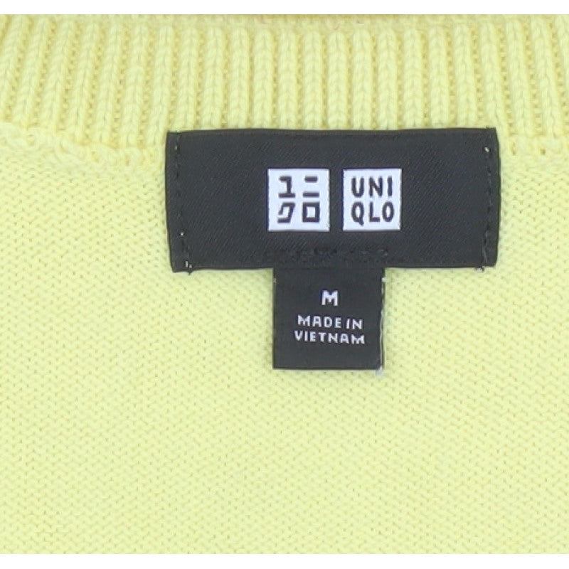 Uniqlo Men Yellow M Cotton Crew Neck Fine Knit Pullover Jumper
