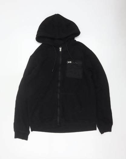 Flying Machine Men's Black L Full Zip Hooded Fleece Hoodie Pockets