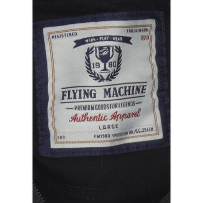 Flying Machine Men's Black L Full Zip Hooded Fleece Hoodie Pockets