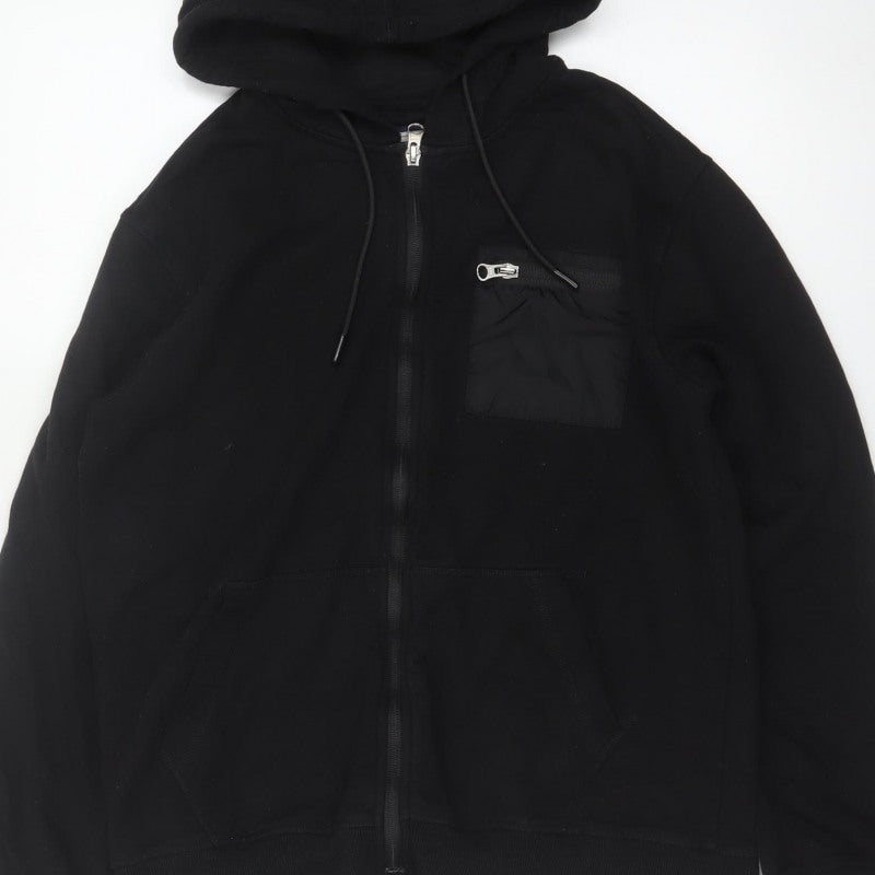 Flying Machine Men's Black L Full Zip Hooded Fleece Hoodie Pockets