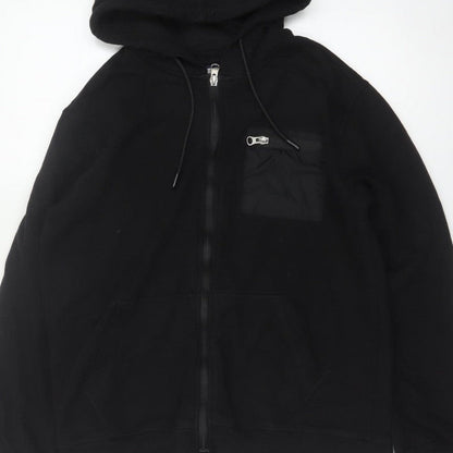 Flying Machine Men's Black L Full Zip Hooded Fleece Hoodie Pockets