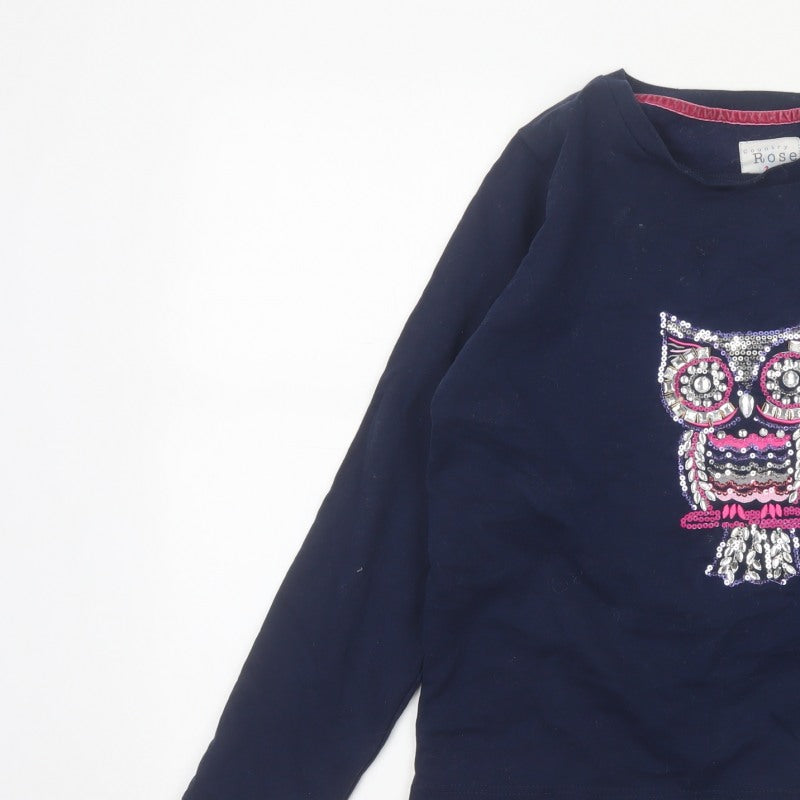 Country Rose Teens Blue S Owl Sequin Long Sleeve Jersey T-Shirt