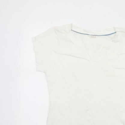 White Stuff Women Ivory UK 8 Embroidered Cotton V-Neck T-Shirt