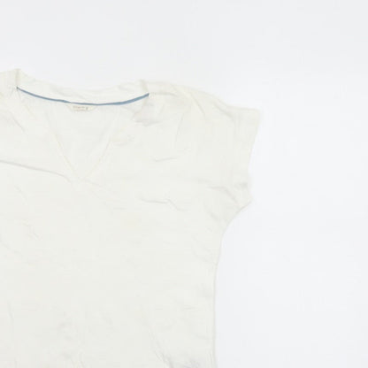White Stuff Women Ivory UK 8 Embroidered Cotton V-Neck T-Shirt