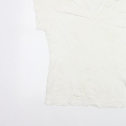 White Stuff Women Ivory UK 8 Embroidered Cotton V-Neck T-Shirt