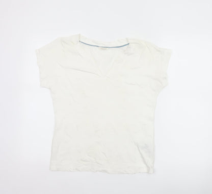 White Stuff Women Ivory UK 8 Embroidered Cotton V-Neck T-Shirt