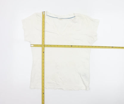 White Stuff Women Ivory UK 8 Embroidered Cotton V-Neck T-Shirt