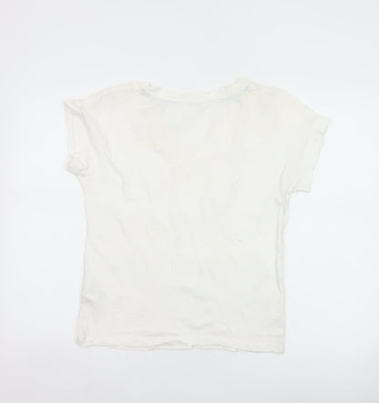 White Stuff Women Ivory UK 8 Embroidered Cotton V-Neck T-Shirt