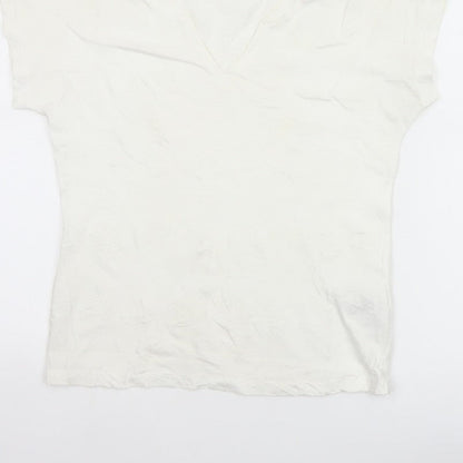 White Stuff Women Ivory UK 8 Embroidered Cotton V-Neck T-Shirt